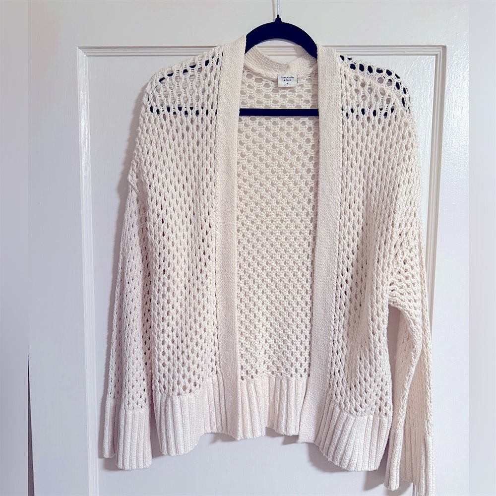 Abercrombie and Fitch Mesh Stitch Cream Open-Knit Cardigan